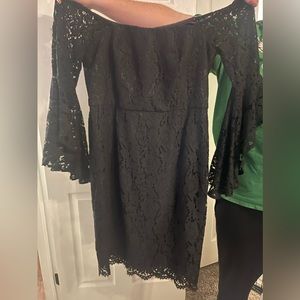 Black Lace Cocktail Dress with Bell Sleeves
